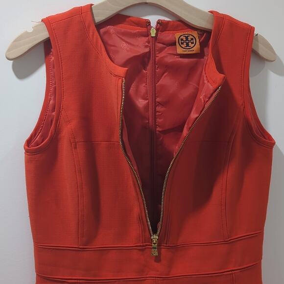 Tory Burch Mariel Orange Gold 1/2 Zip Wool Blend Midi Dress Women's Size 4 - Picture 8 of 9